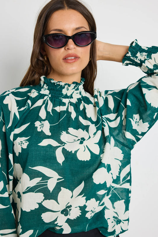 IVY & JACK Affection Forest Floral Shirred High Neck Long Sleeve