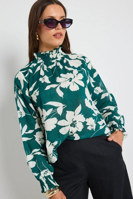 IVY & JACK Affection Forest Floral Shirred High Neck Long Sleeve