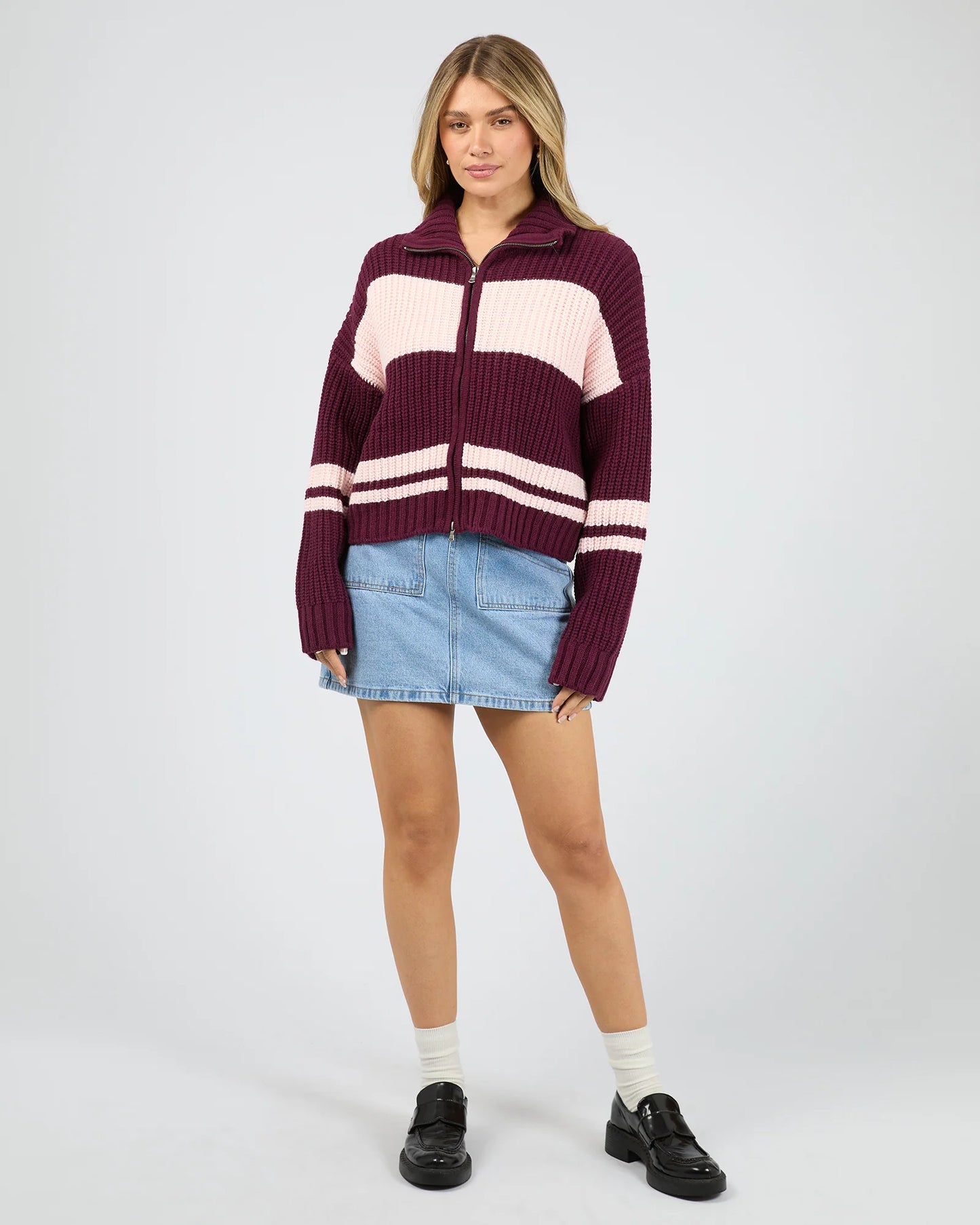 ALL ABOUT EVE Aida Knit Zip Thru Wine/Pink