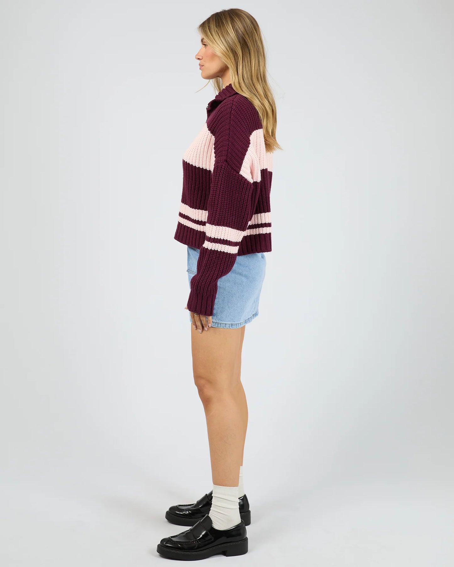ALL ABOUT EVE Aida Knit Zip Thru Wine/Pink