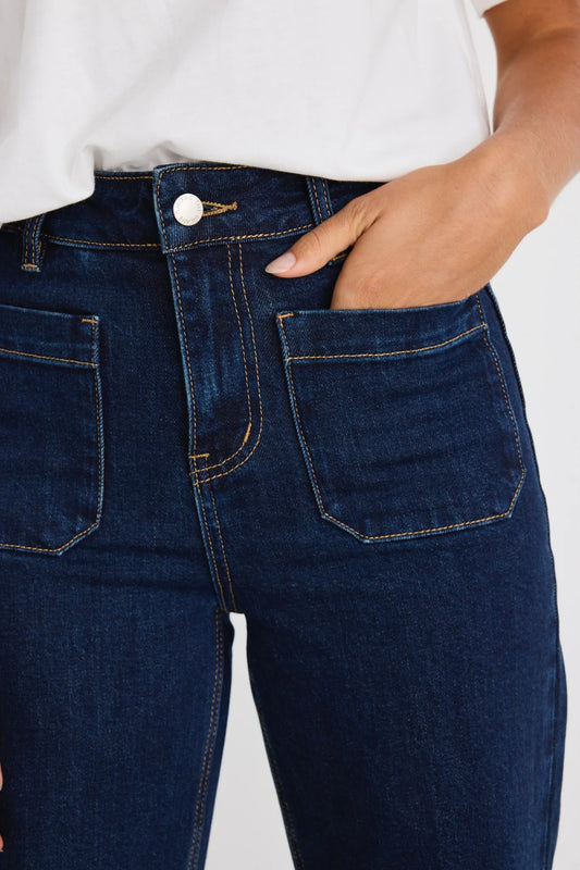 AMONG THE BRAVE Zoey Indigo High Rise Wide Leg Pocket Jean