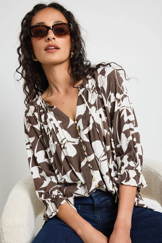 AMONG THE BRAVE Antic Chocolate Cutout Print Top