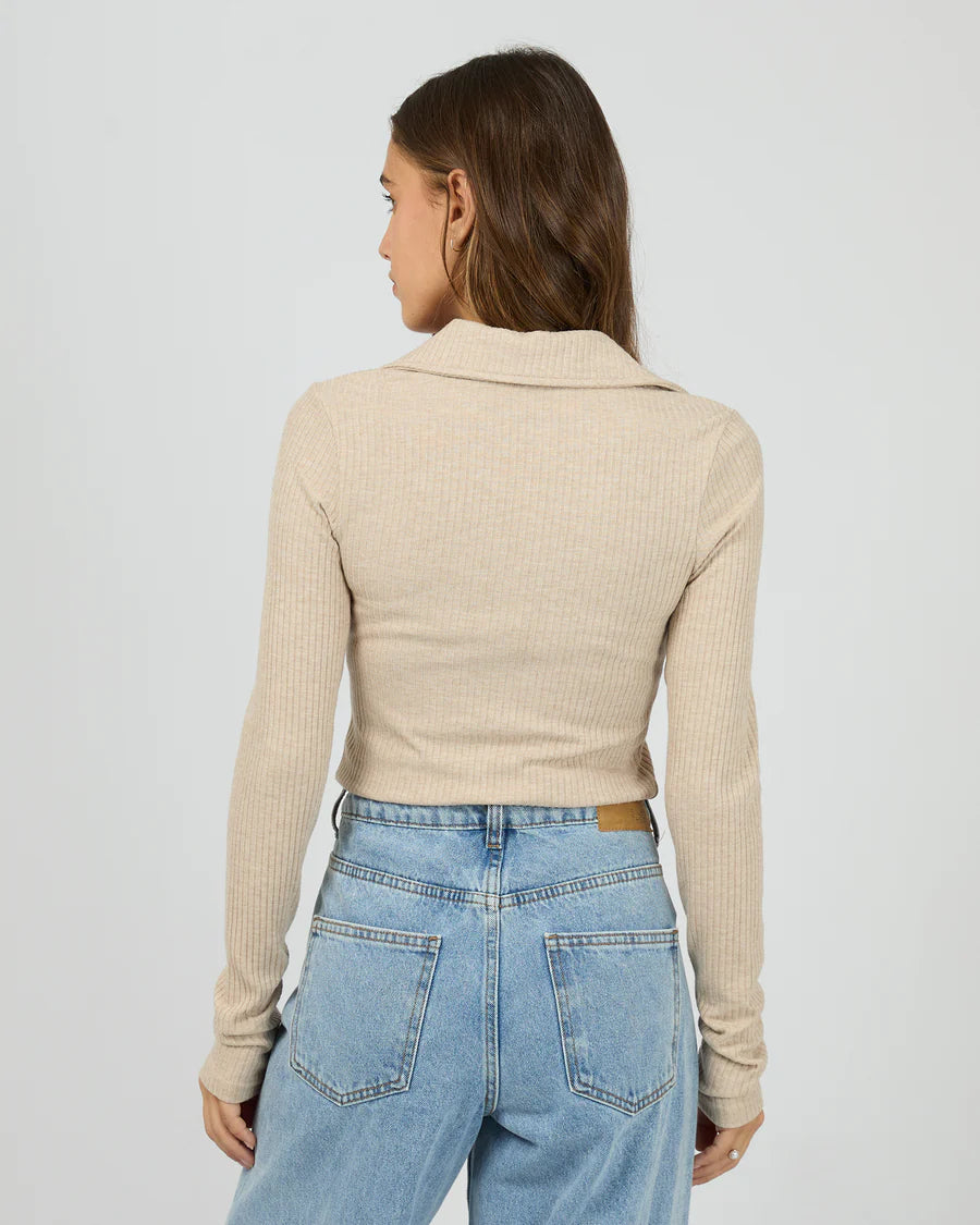 SILENT THEORY Aria Knit Long Sleeve Top Oat