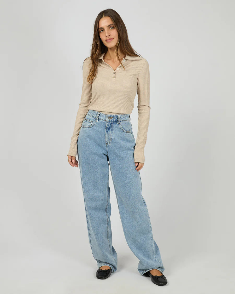 SILENT THEORY Aria Knit Long Sleeve Top Oat
