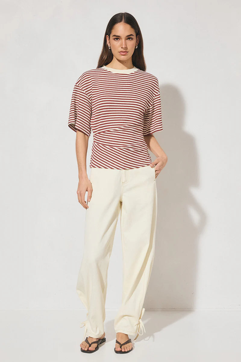 MON RENN Aura Tee Burgundy Cream Stripe