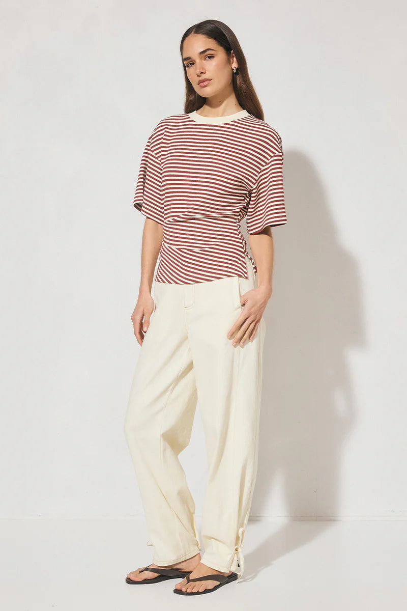 MON RENN Aura Tee Burgundy Cream Stripe