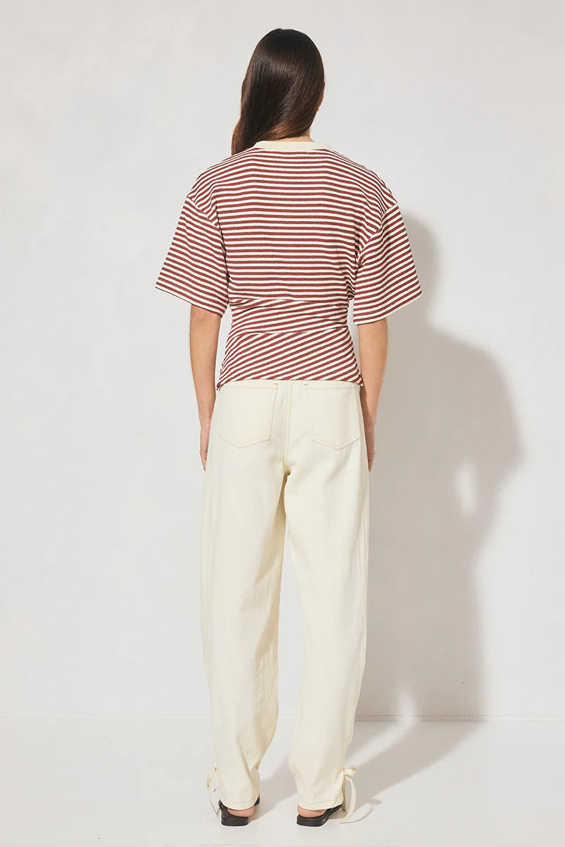 MON RENN Aura Tee Burgundy Cream Stripe