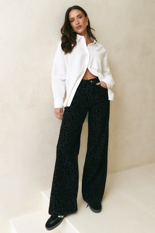 STORIES BE TOLD Belmont Animal Wide Leg Jean Black