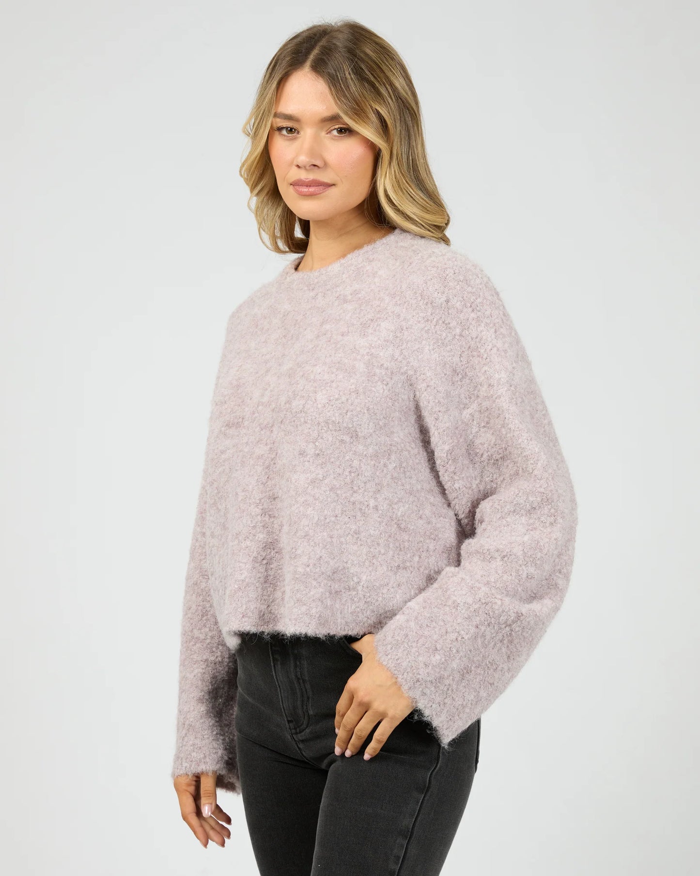 ALL ABOUT EVE Billie Boucle Knit Lavender
