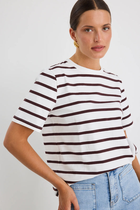 REUNION LABEL Binding Chocolate White Stripe Tee
