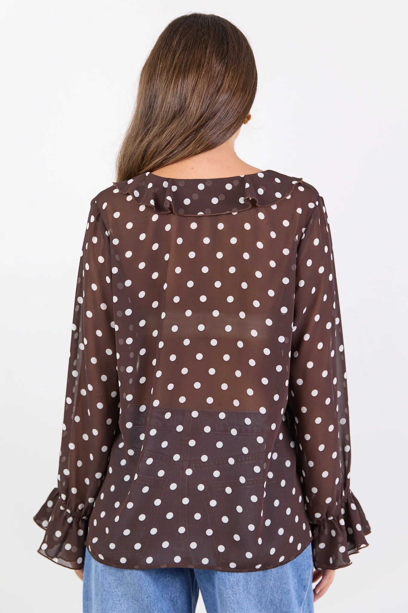 AMONG THE BRAVE Bohemian Chocolate Polka Dot Blouse