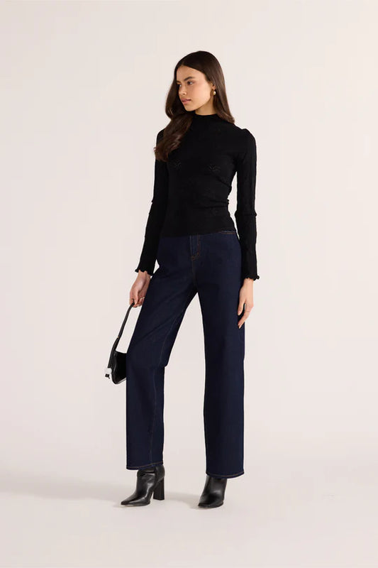 MINK PINK Bowie Pointelle Skivvy Top Black
