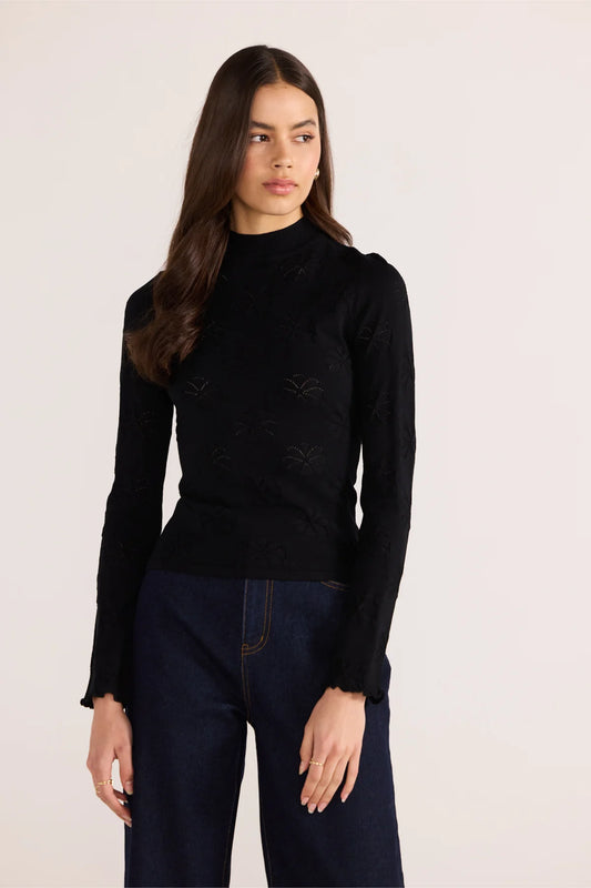 MINK PINK Bowie Pointelle Skivvy Top Black