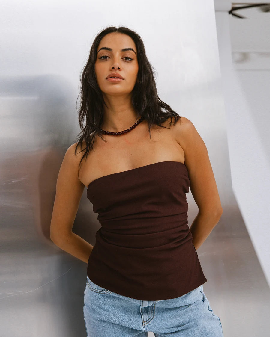 SILENT THEORY Bowie Strapless Top Chocolate