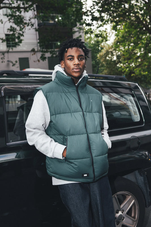 HUFFER Mens Box Puffer Vest Forest Green