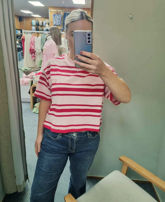 ALL ABOUT EVE Ruby Crop Relaxed Tee Pink/Red