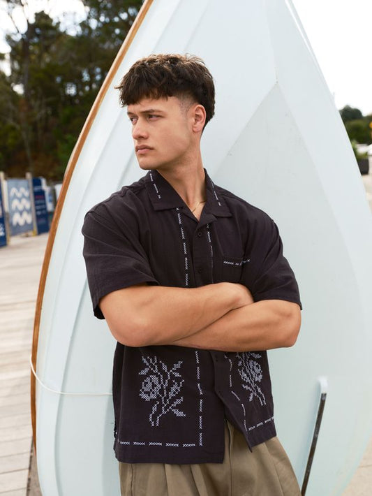 HUFFER Cabana Flora Shirt Basalt