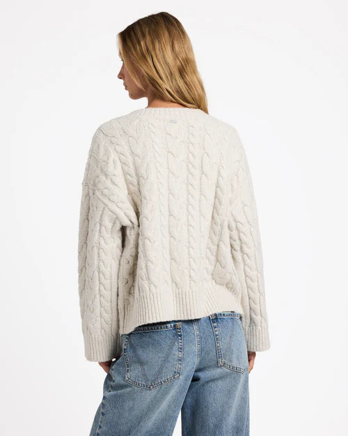 RVCA Cable V Neck Knit Jumper Star White