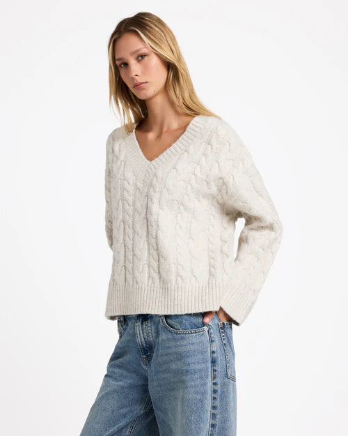 RVCA Cable V Neck Knit Jumper Star White