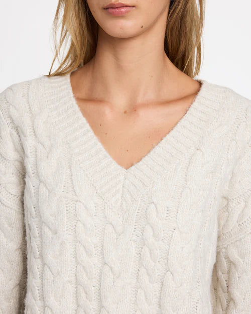 RVCA Cable V Neck Knit Jumper Star White