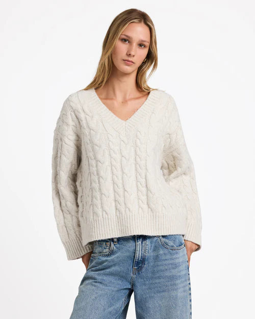RVCA Cable V Neck Knit Jumper Star White