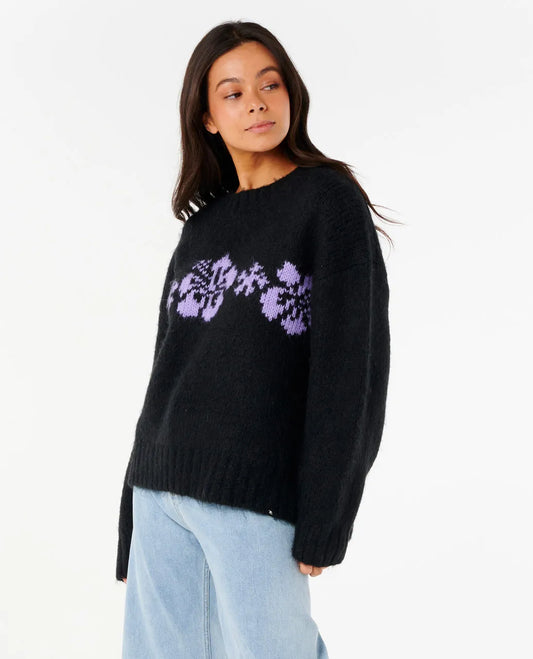 Rip Curl Cala Nights Hibiscus Knit Crew Black