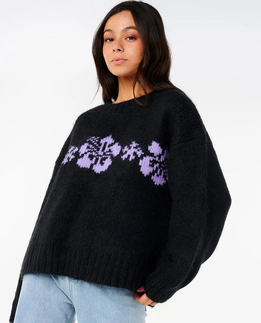 Rip Curl Cala Nights Hibiscus Knit Crew Black