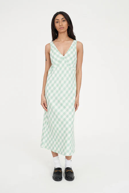 HUFFER Celine Dress Matcha/Chalk