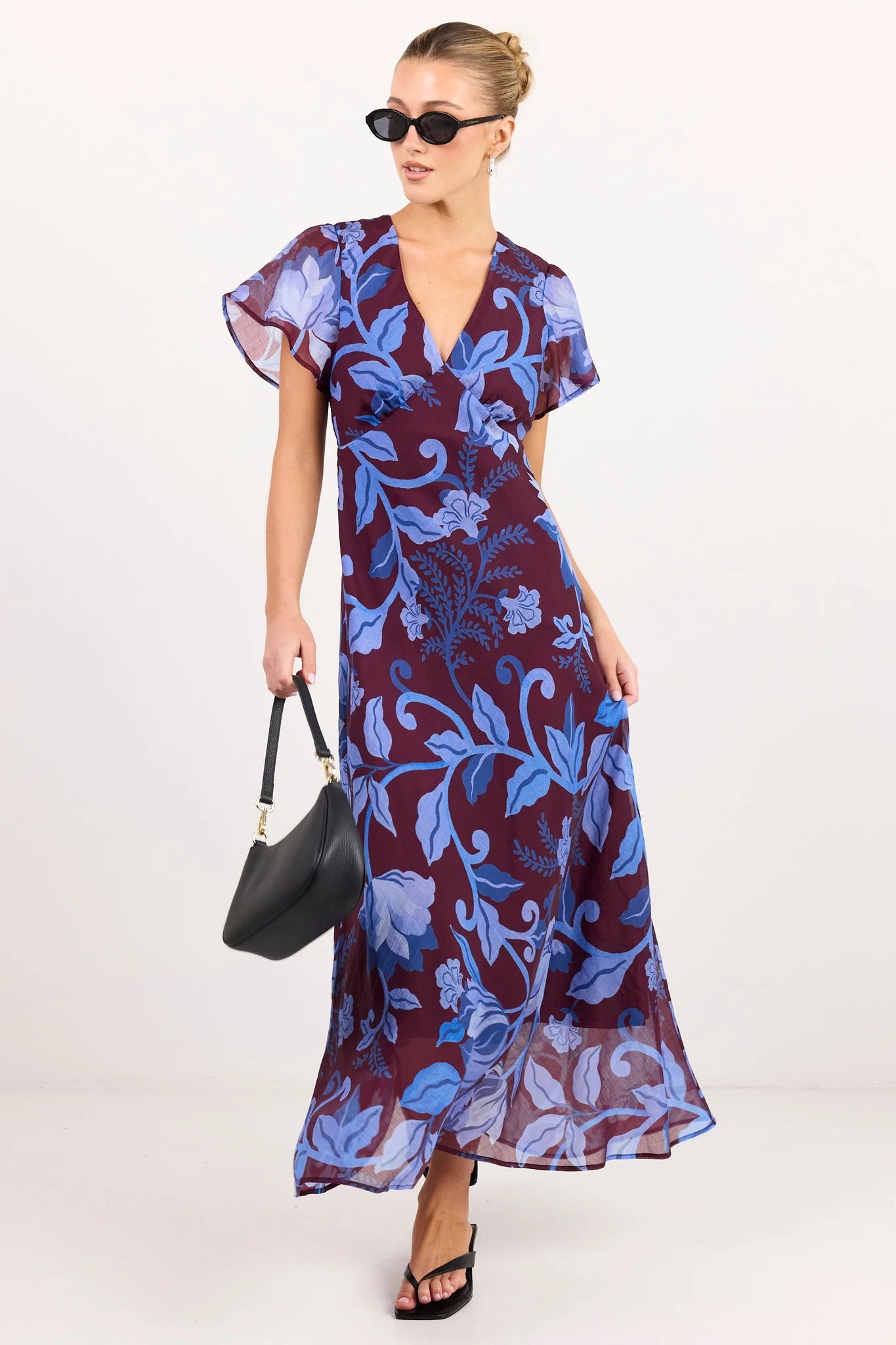 AMONG THE BRAVE Chariot Maxi Dress Burgundy Blue Floral Dress