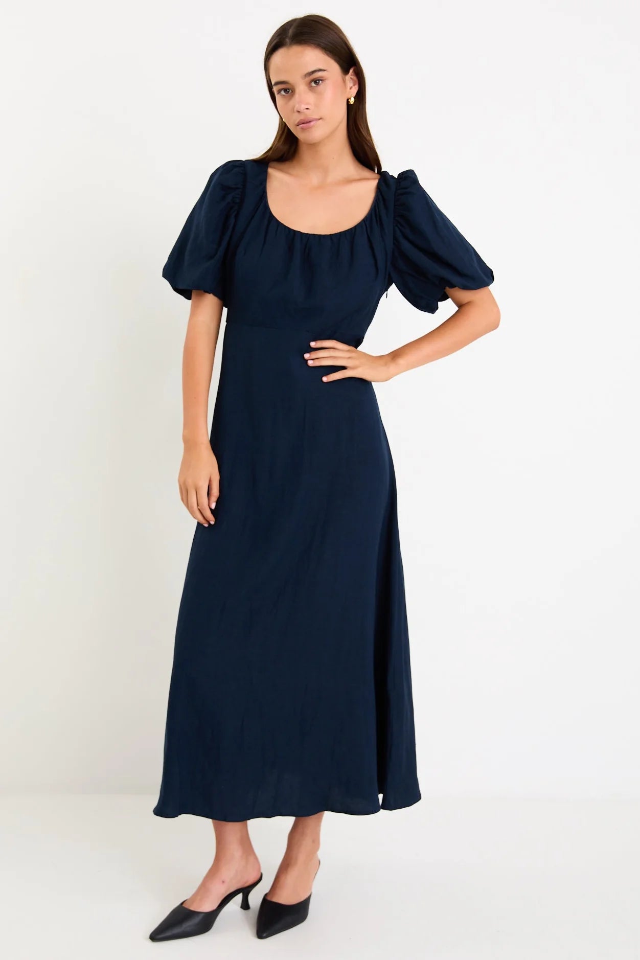 STORIES BE TOLD Chorus Puff Sleeve Dress Navy
