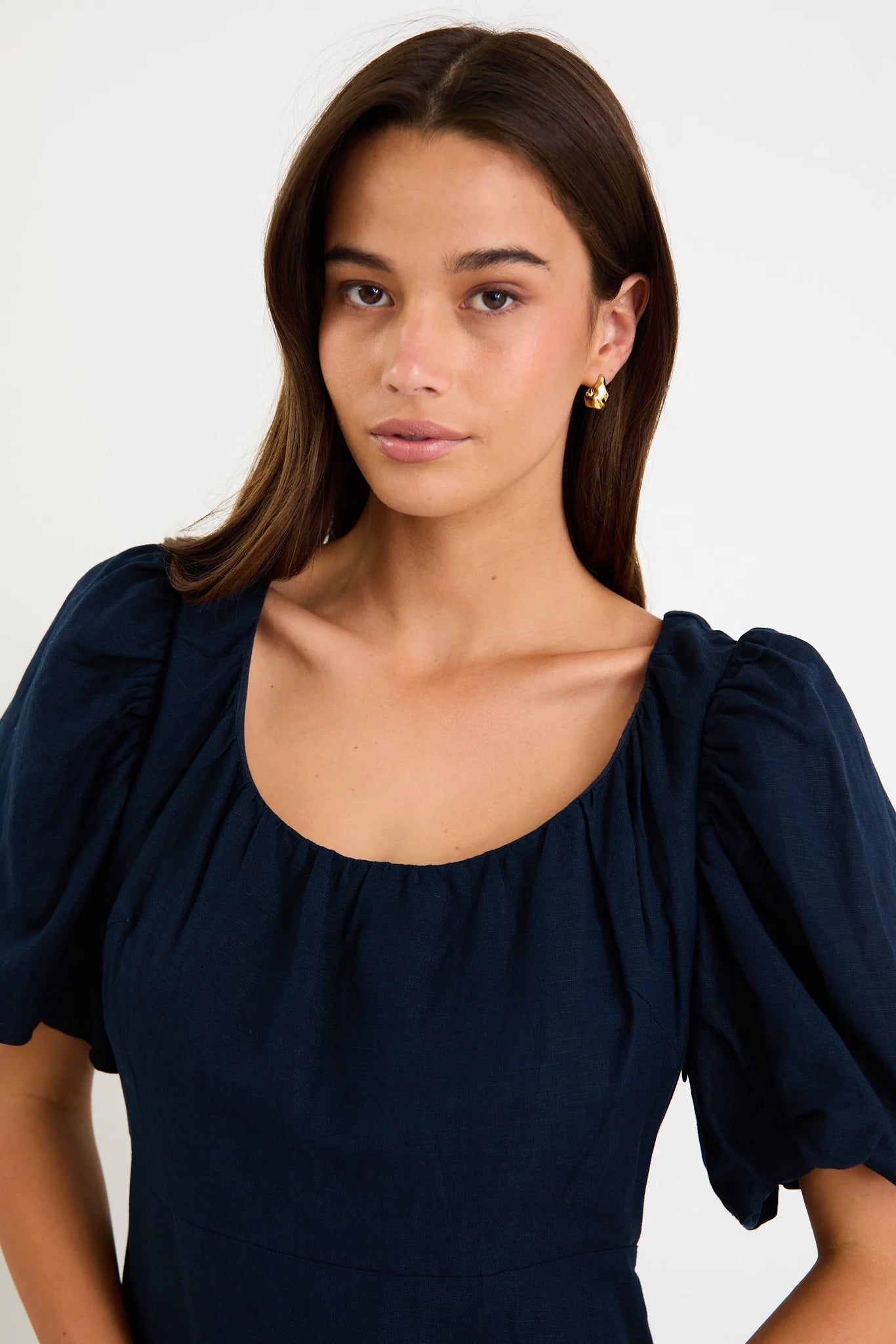 STORIES BE TOLD Chorus Puff Sleeve Dress Navy