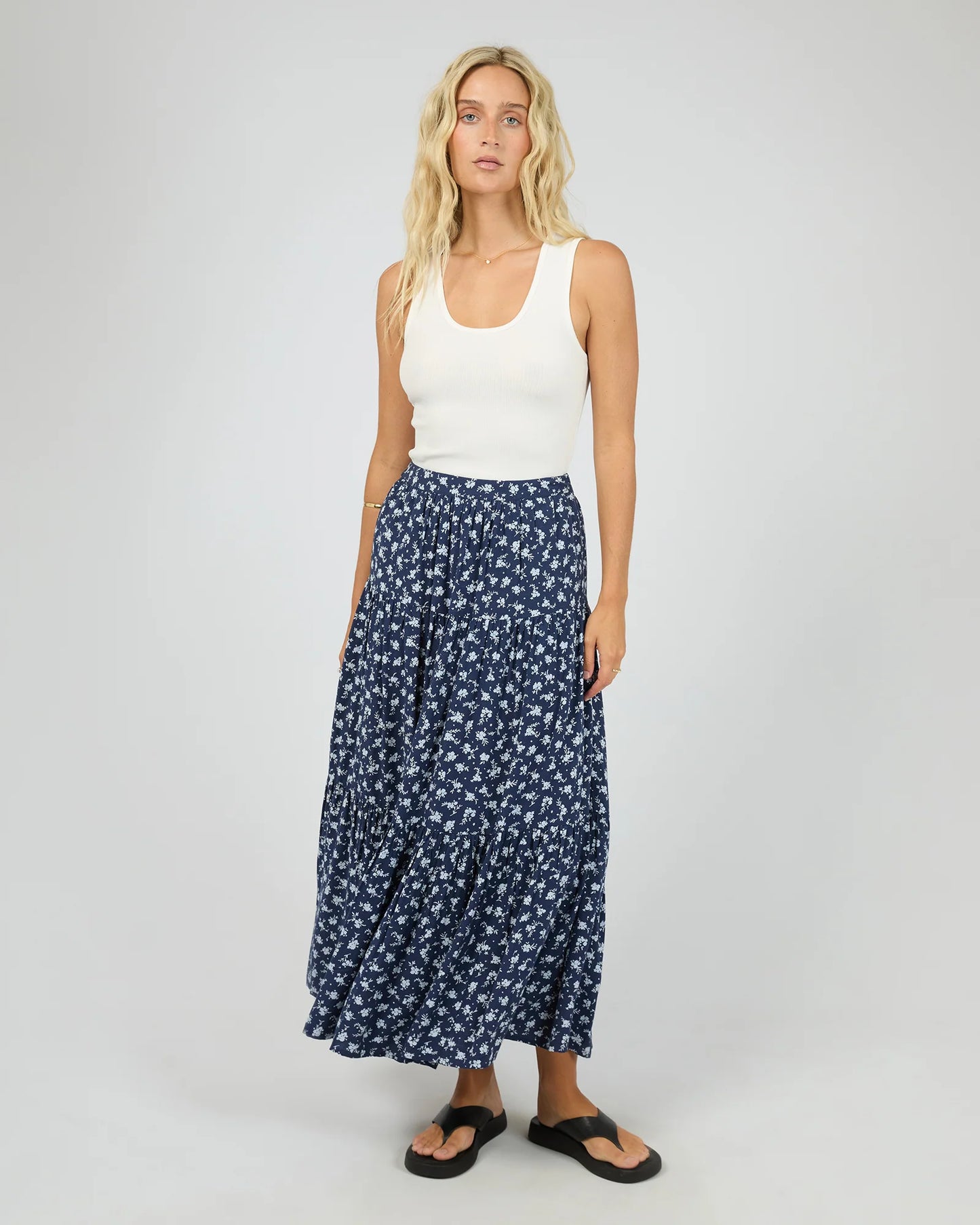 ALL ABOUT EVE Clarabelle Maxi Skirt Navy Print