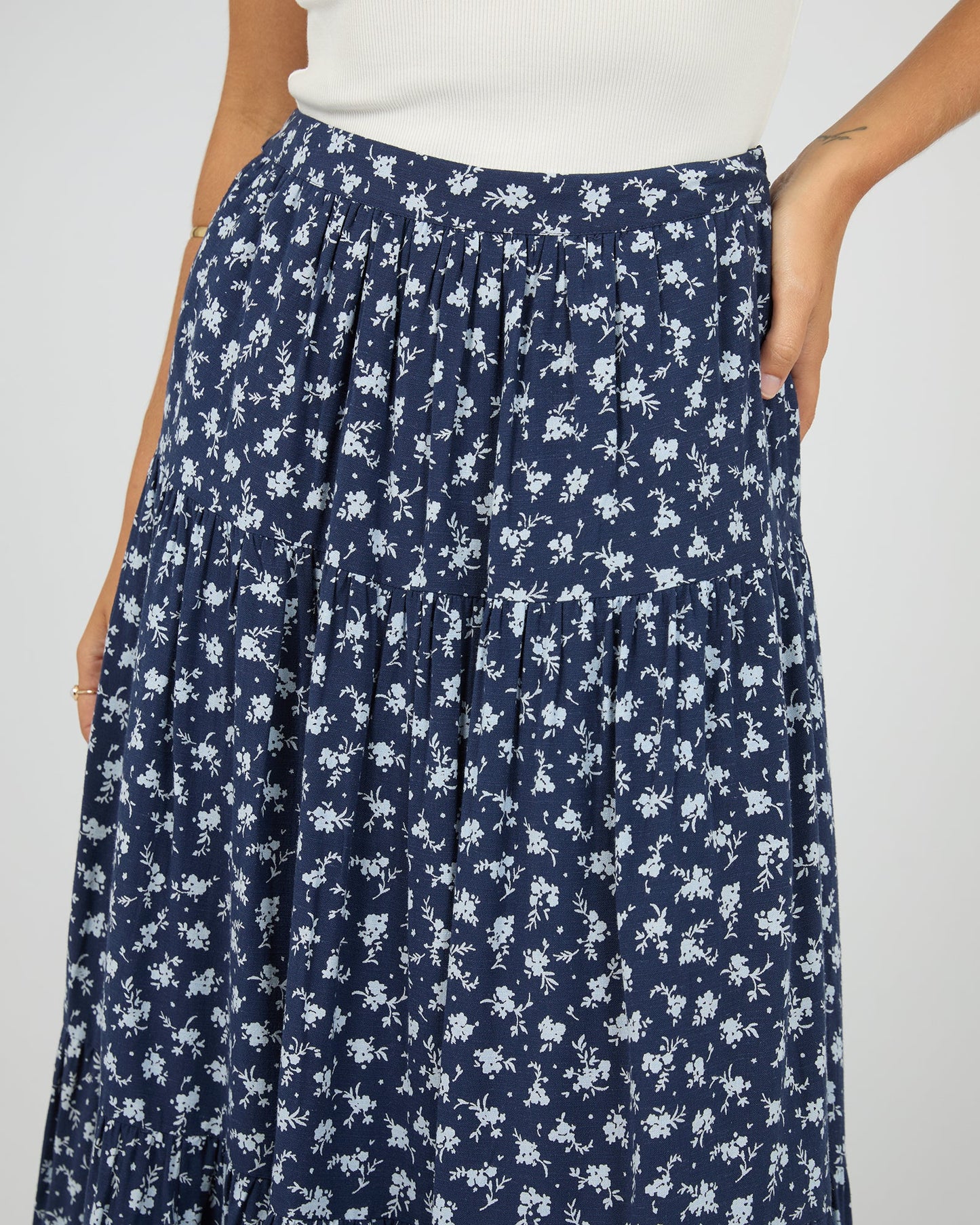 ALL ABOUT EVE Clarabelle Maxi Skirt Navy Print
