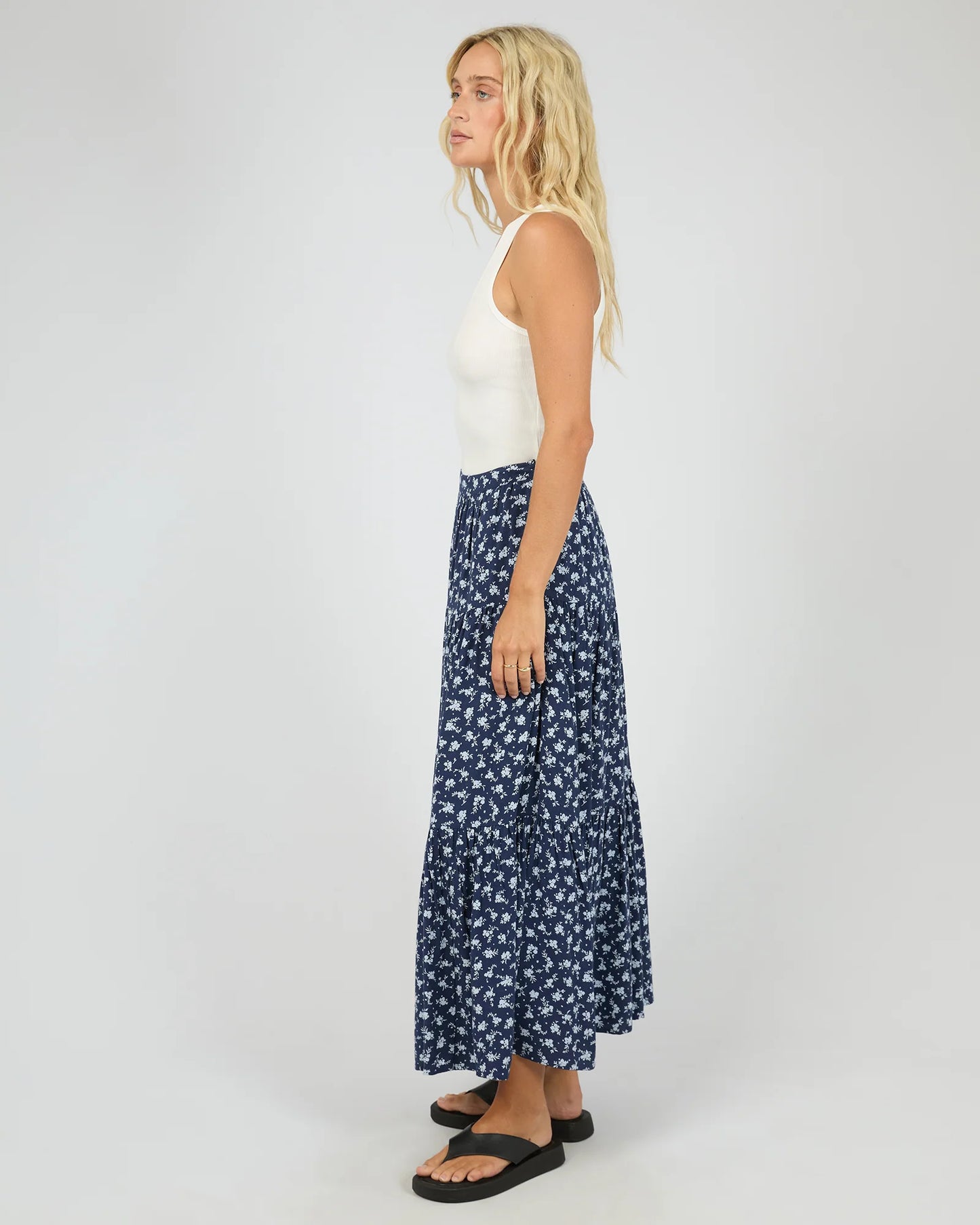 ALL ABOUT EVE Clarabelle Maxi Skirt Navy Print