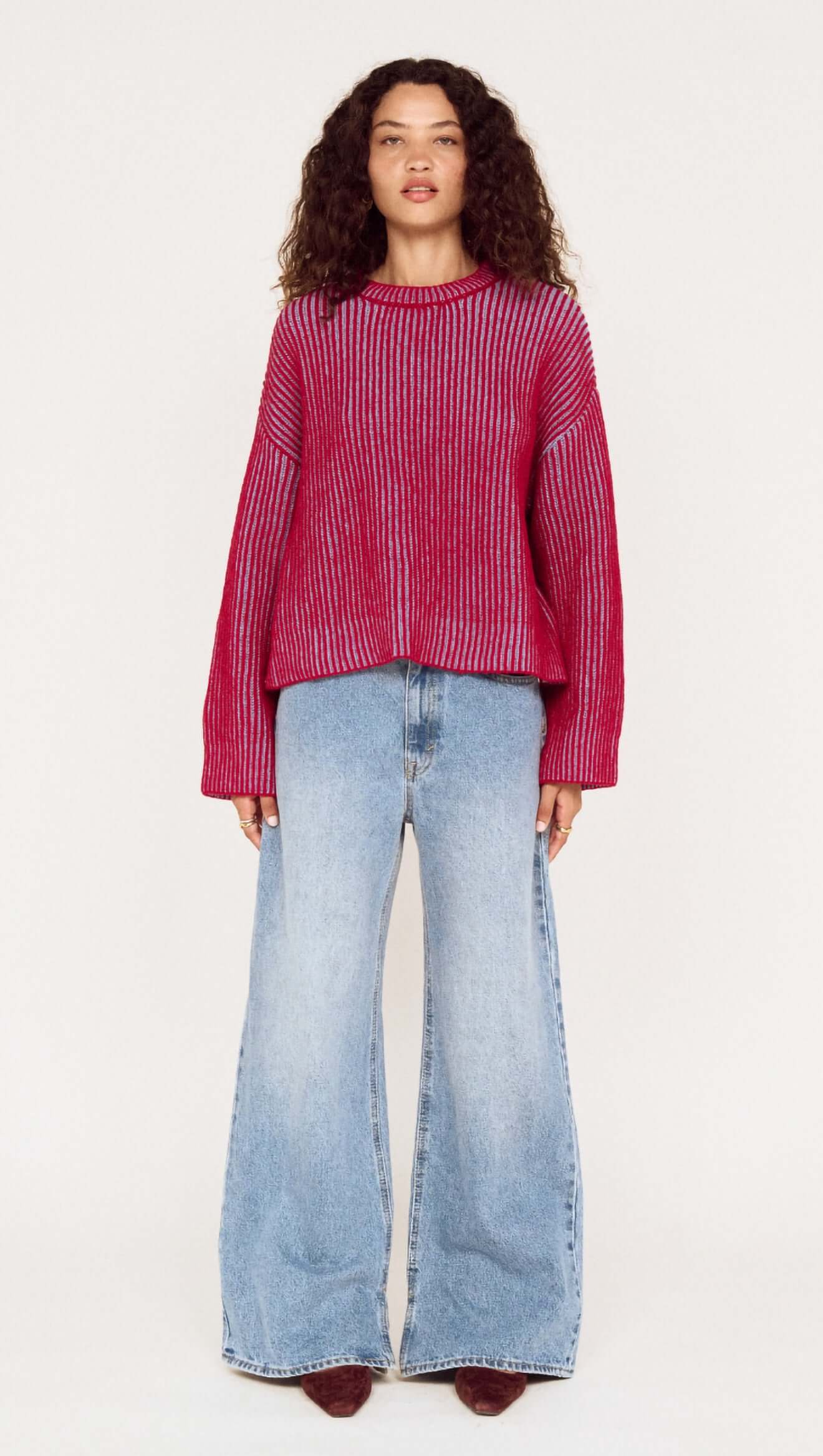 MINK PINK Cleo Contrast Rib Knit Blue Berry