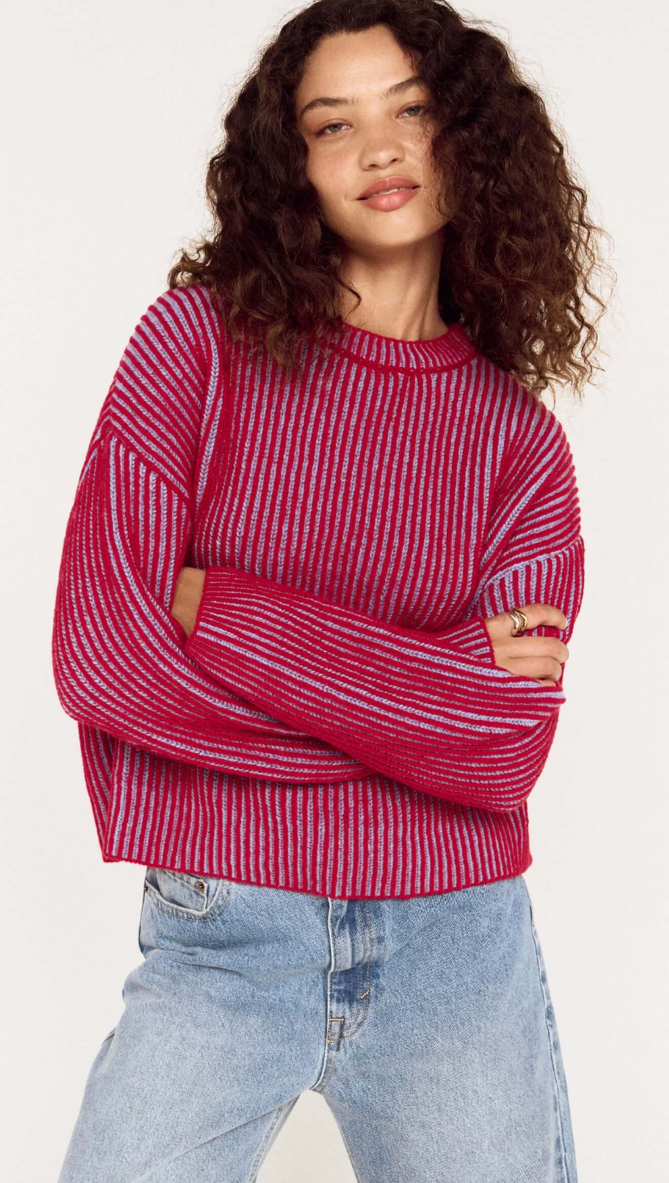 MINK PINK Cleo Contrast Rib Knit Blue Berry