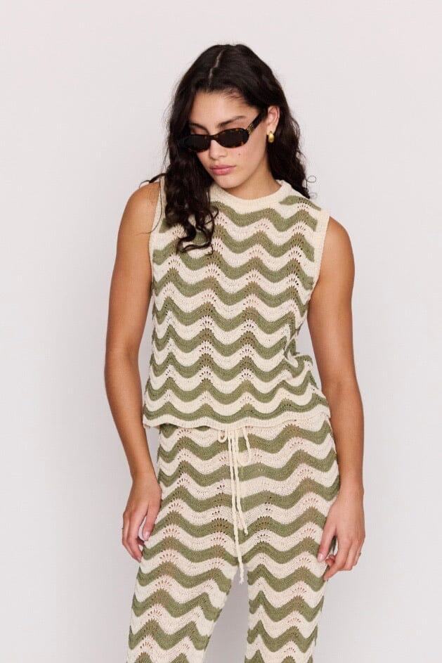 MINK PINK Clio Crochet Top Olive/Cream