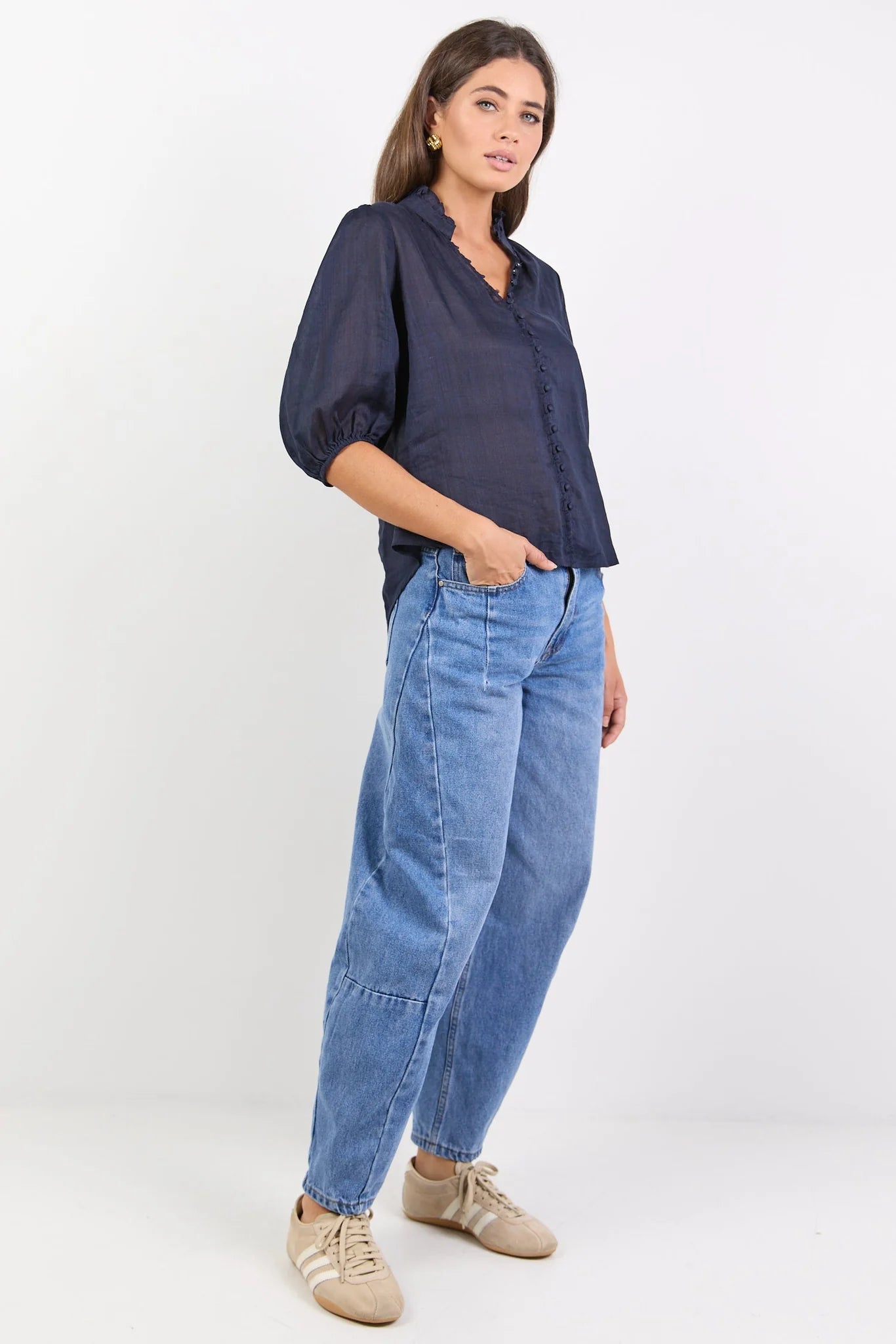 IVY + JACK Continuance Navy Ramie Button Top