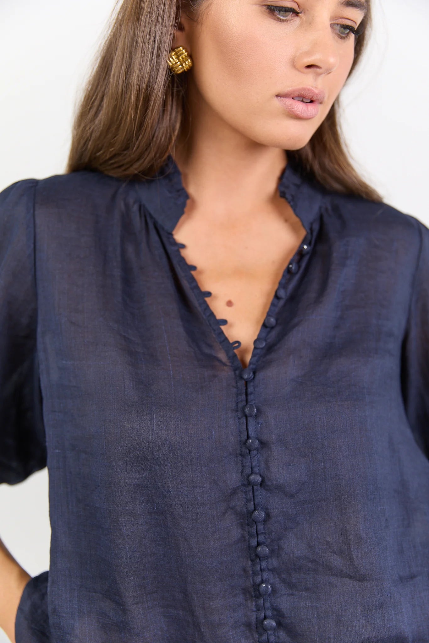 IVY + JACK Continuance Navy Ramie Button Top