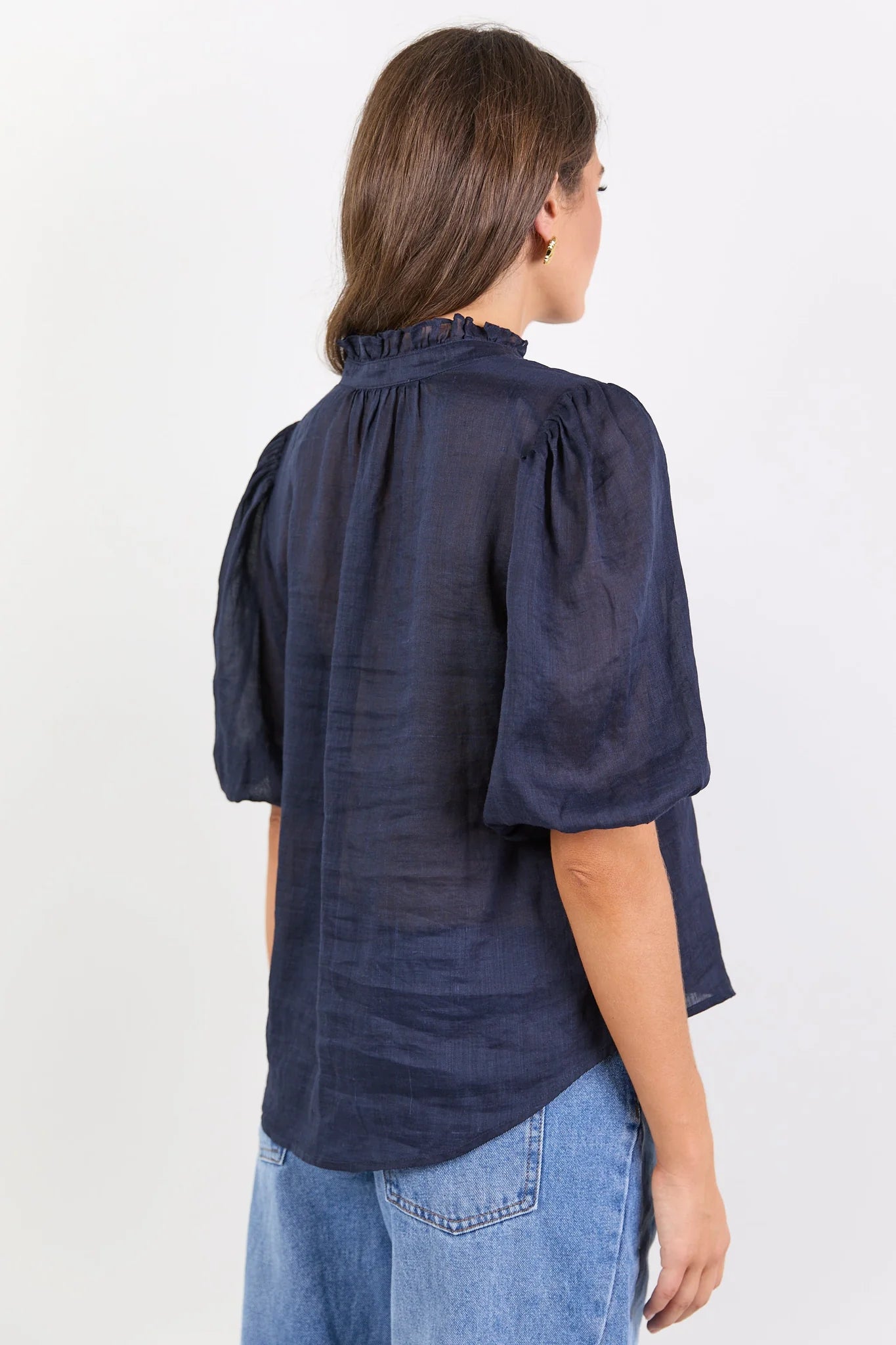 IVY + JACK Continuance Navy Ramie Button Top