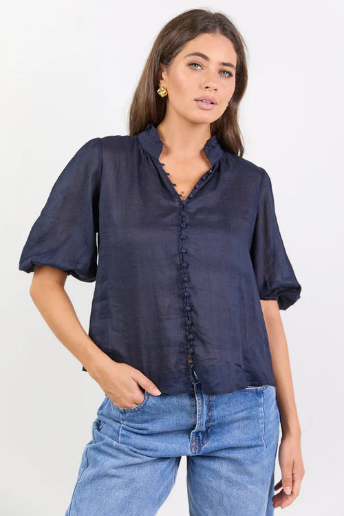 IVY + JACK Continuance Navy Ramie Button Top