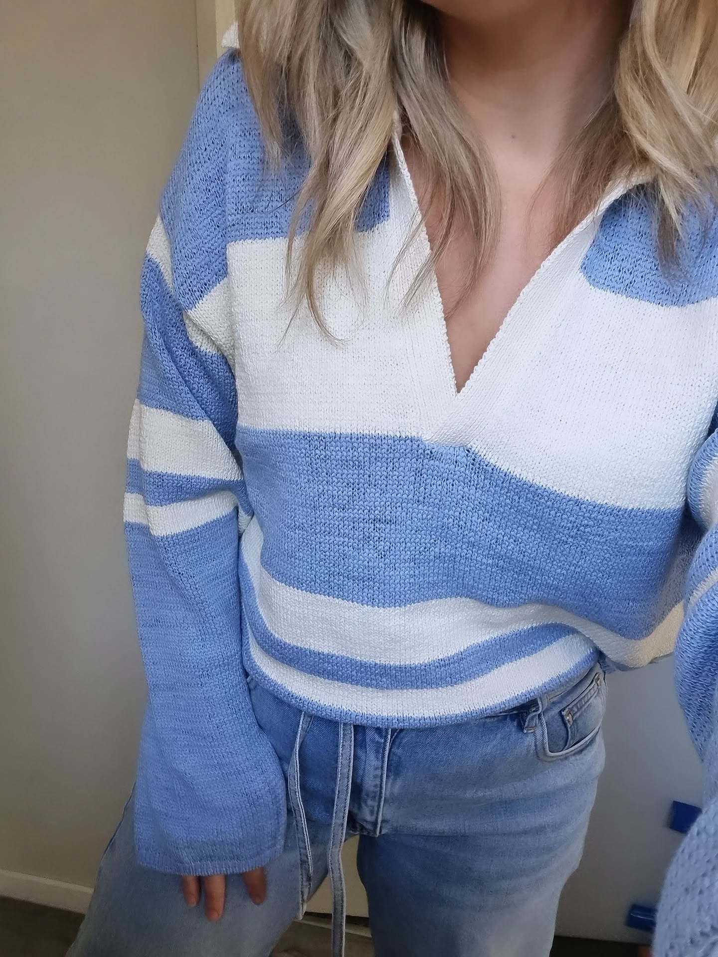 MON RENN Cosmo Knit Jumper Blue Cream Stripe