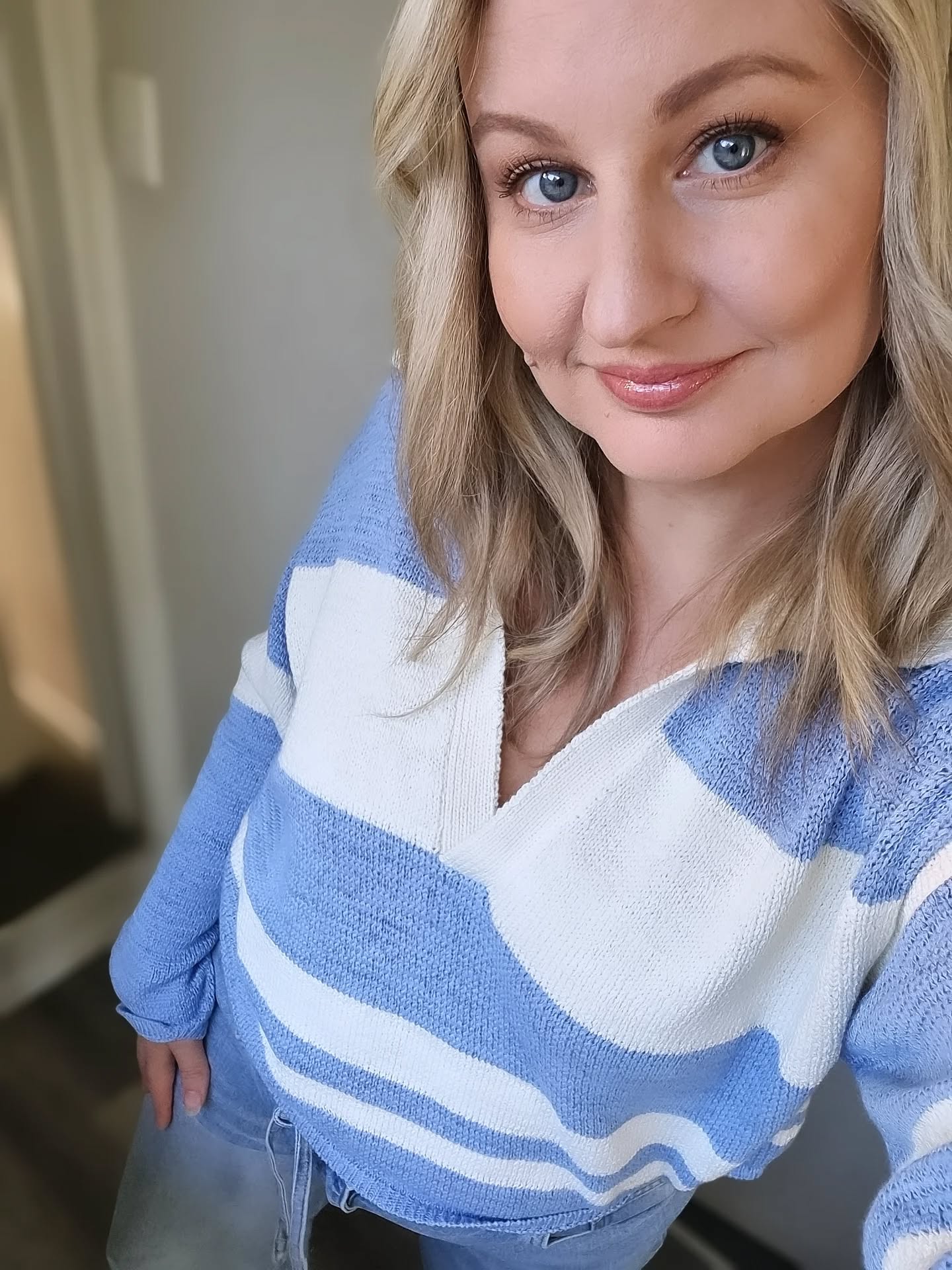 MON RENN Cosmo Knit Jumper Blue Cream Stripe