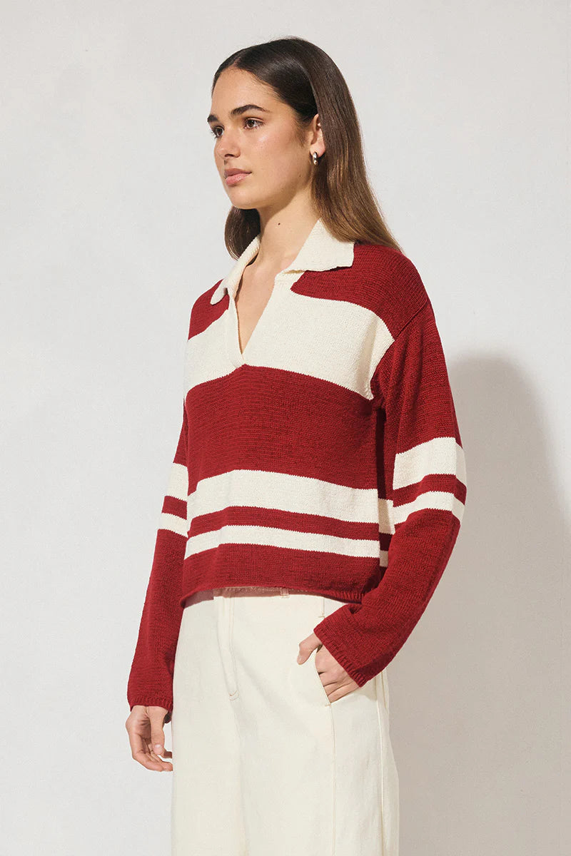 MON RENN Cosmo Knit Jumper Burgundy Cream Stripe