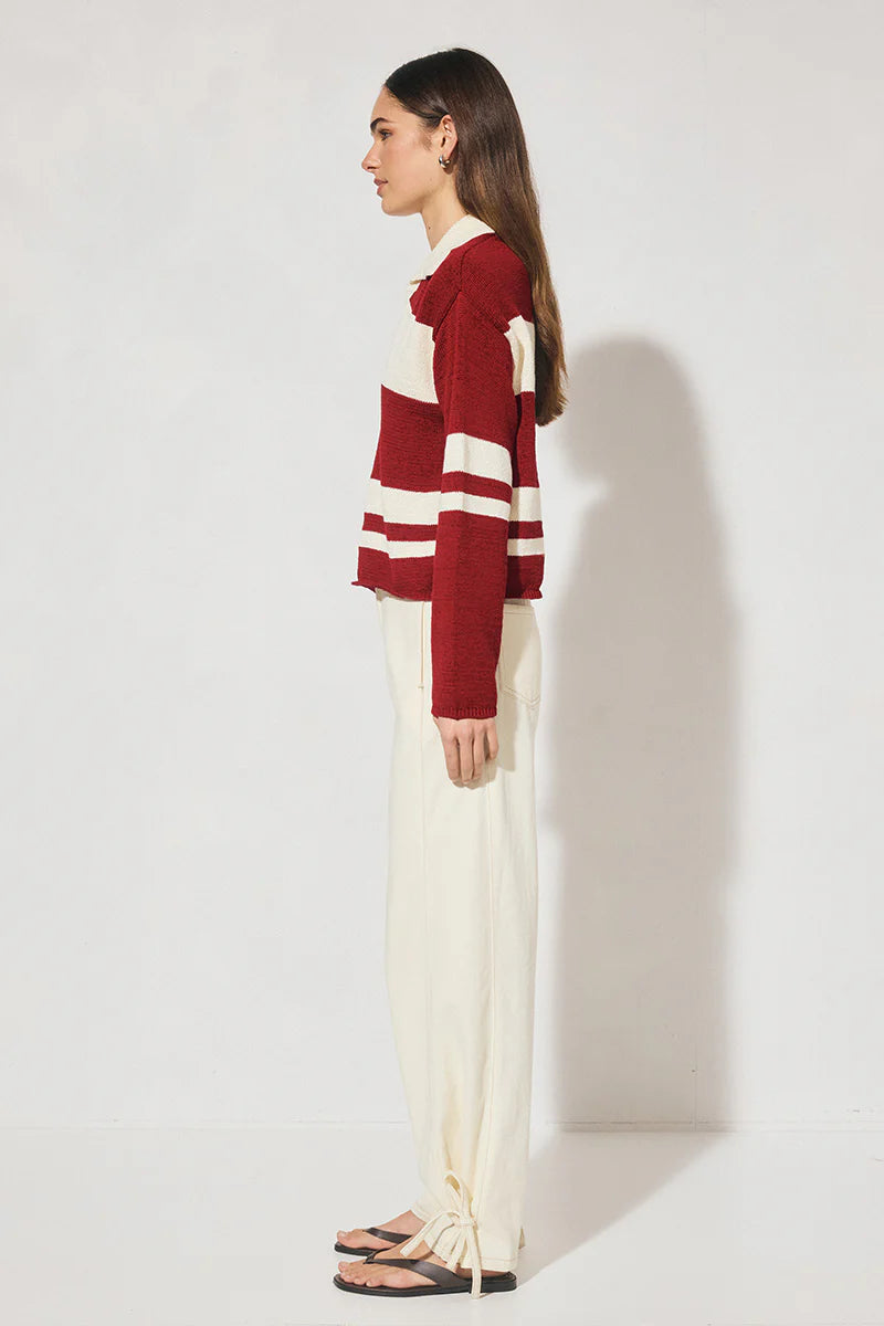 MON RENN Cosmo Knit Jumper Burgundy Cream Stripe