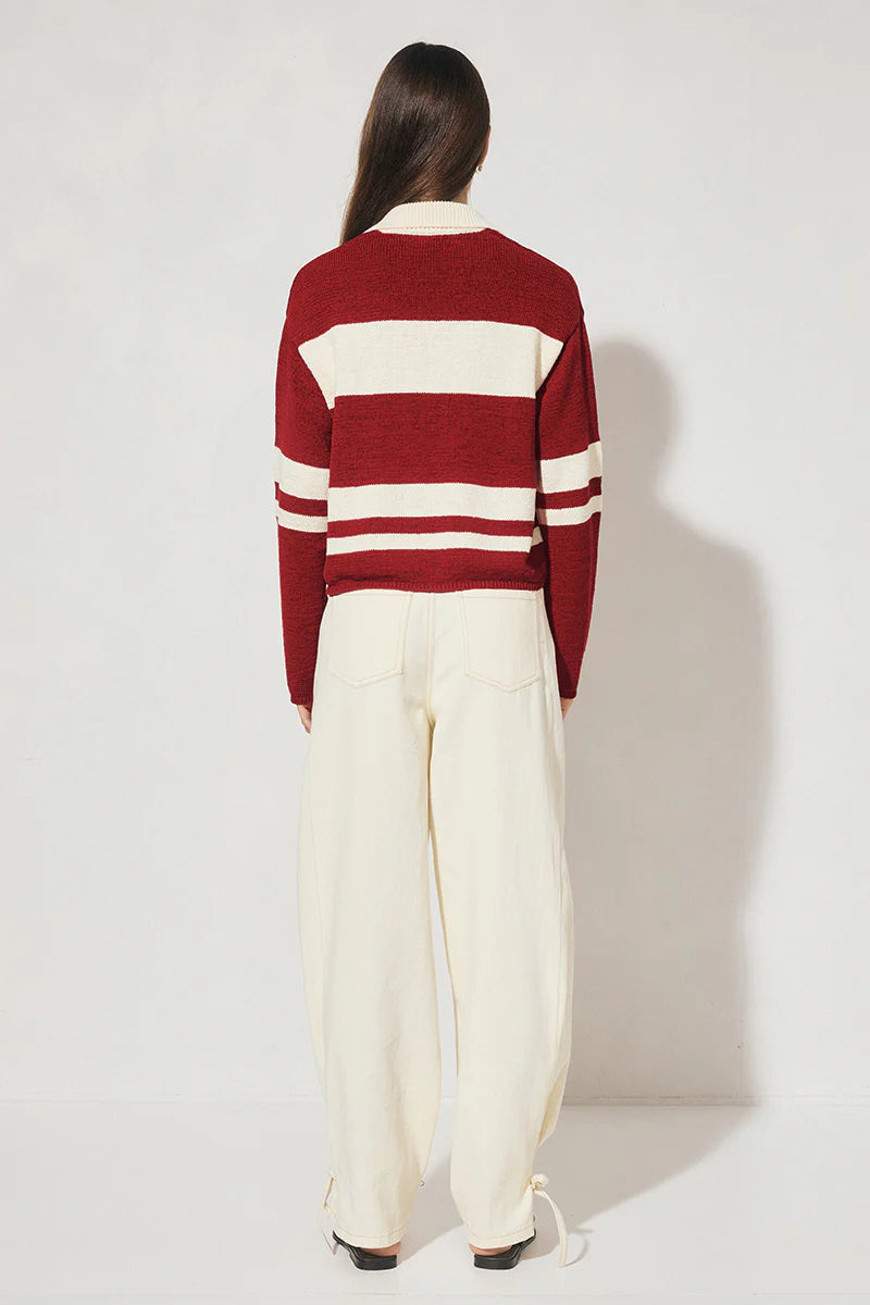 MON RENN Cosmo Knit Jumper Burgundy Cream Stripe
