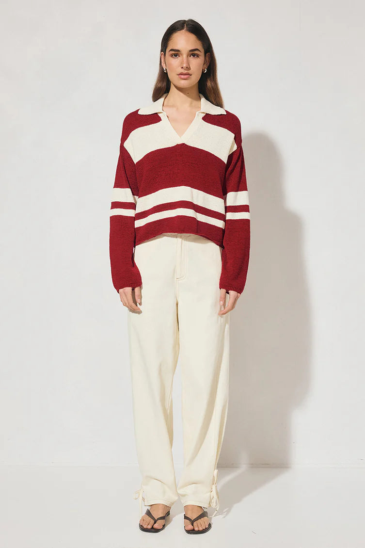 MON RENN Cosmo Knit Jumper Burgundy Cream Stripe