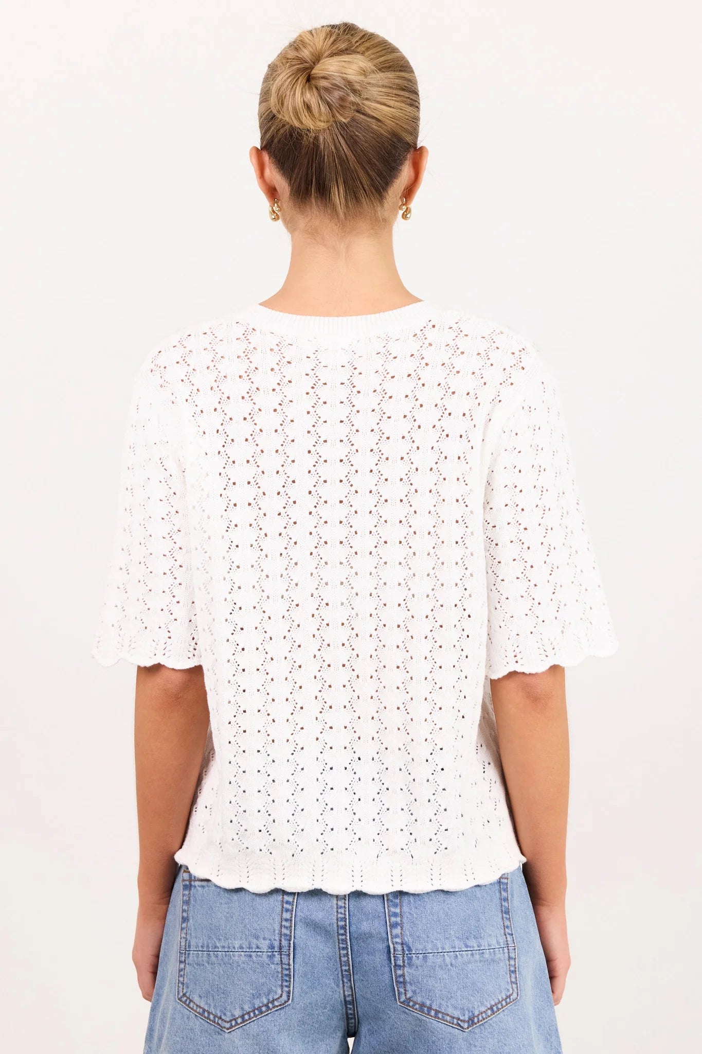 IVY + JACK Ivory Pointelle Crochet Knit Tee