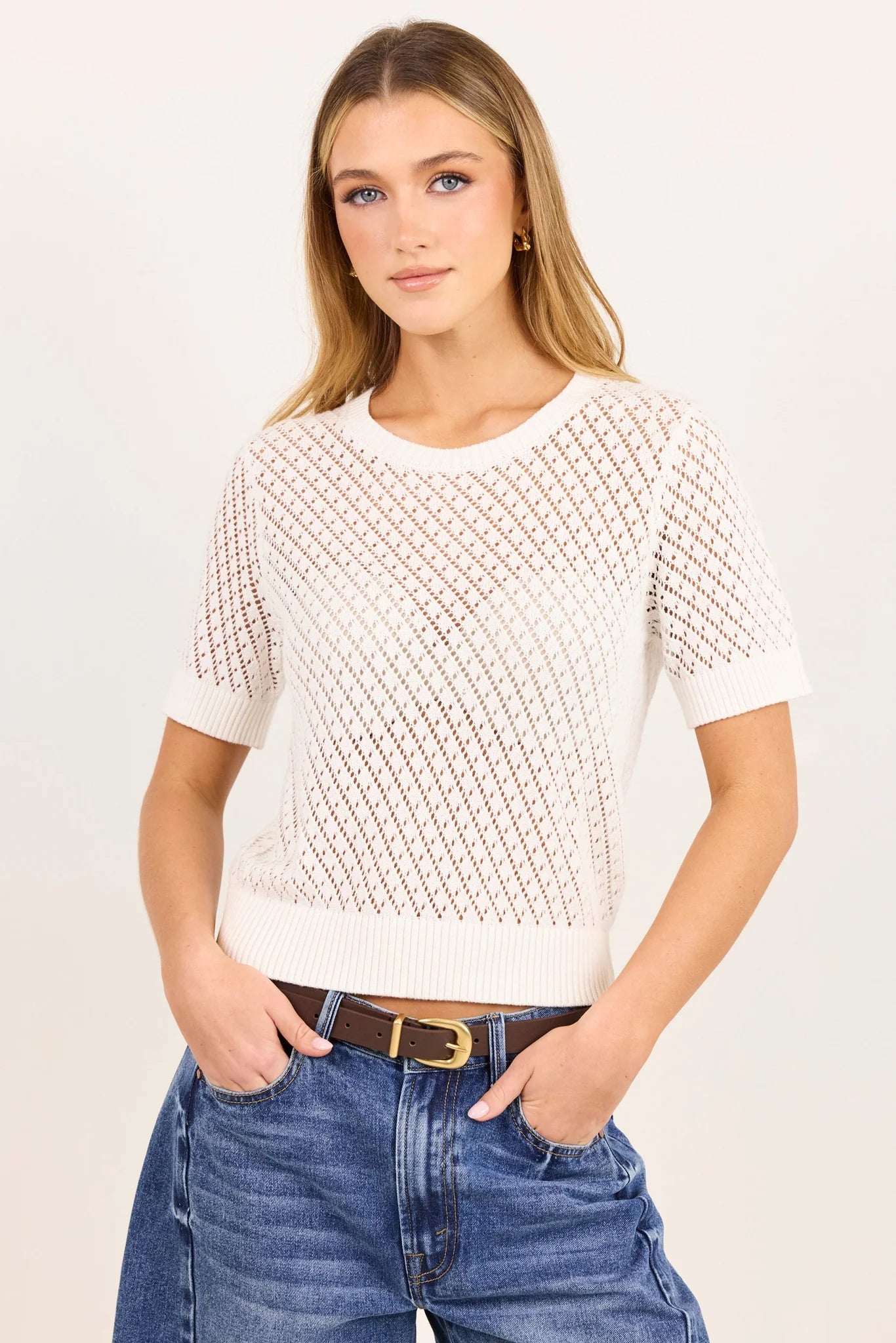 IVY + JACK Dapple Ivory Knit Lace Tee