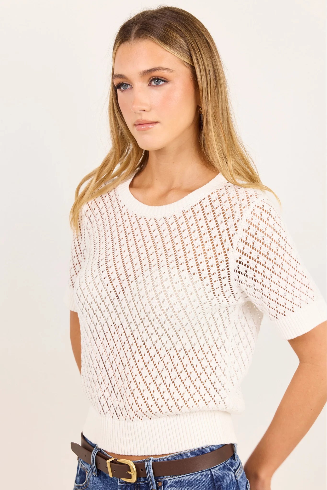 IVY + JACK Dapple Ivory Knit Lace Tee